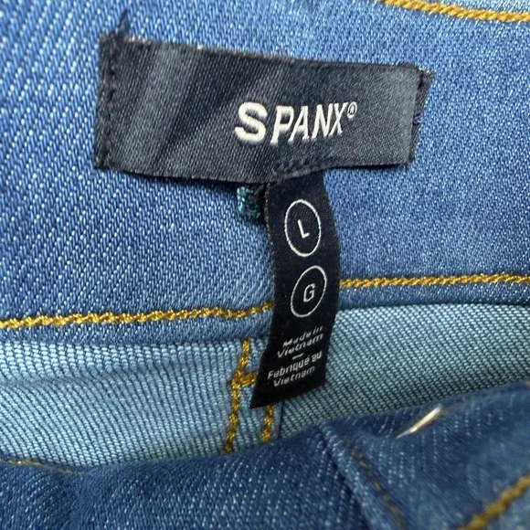 SPANX shape EveryWearCropped Wide Leg Jeans Size L Patch Pockets Washed Blue - Picture 6 of 7